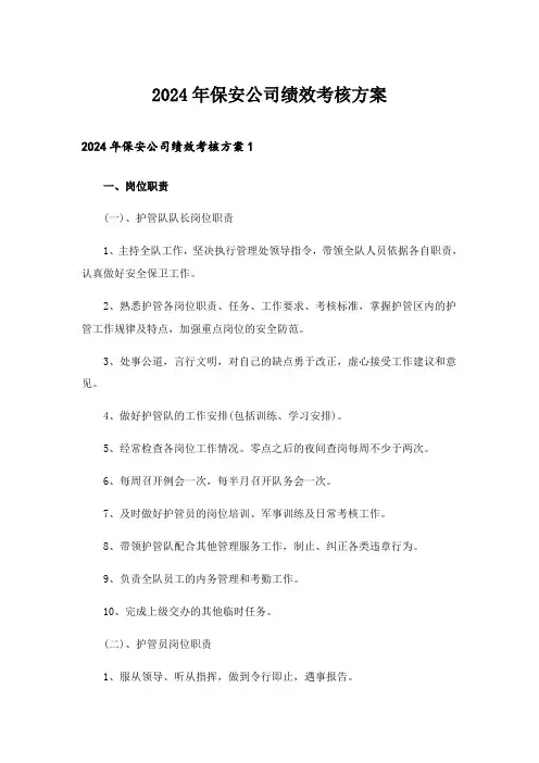 2024年保安公司绩效考核方案