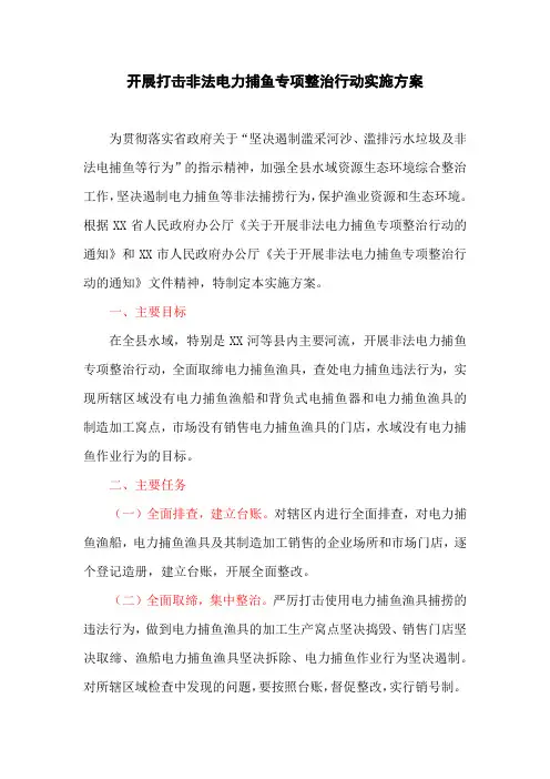 开展打击非法电力捕鱼专项整治行动实施方案