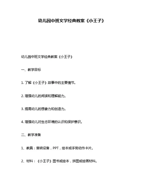 幼儿园中班文学经典教案《小王子》