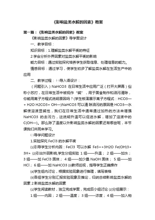 《影响盐类水解的因素》教案