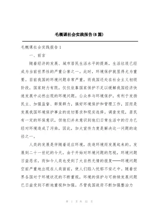 毛概课社会实践报告(6篇)