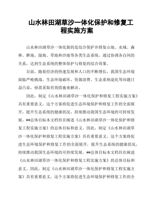 山水林田湖草沙一体化保护和修复工程实施方案