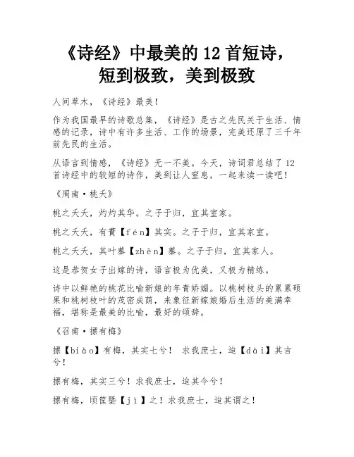 《诗经》中最美的12首短诗,短到极致,美到极致