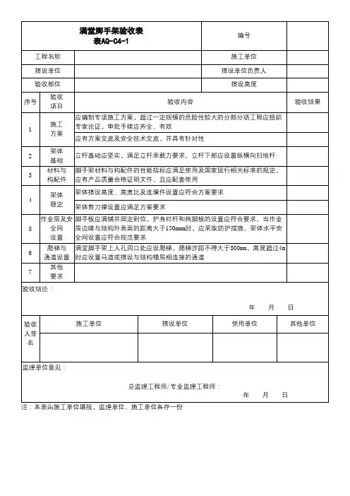 满堂脚手架验收表