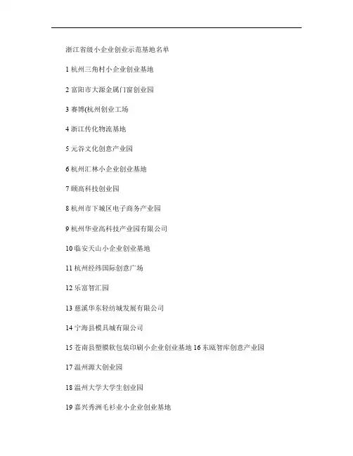 浙江省级小企业创业示范基地名单.