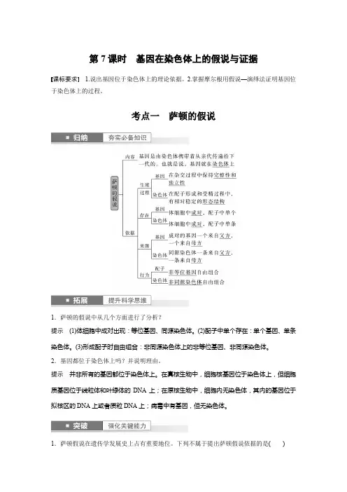 2024届高考一轮复习生物学案(人教版)第五单元基因的传递规律第7课时基因在染色体上的假说与证据