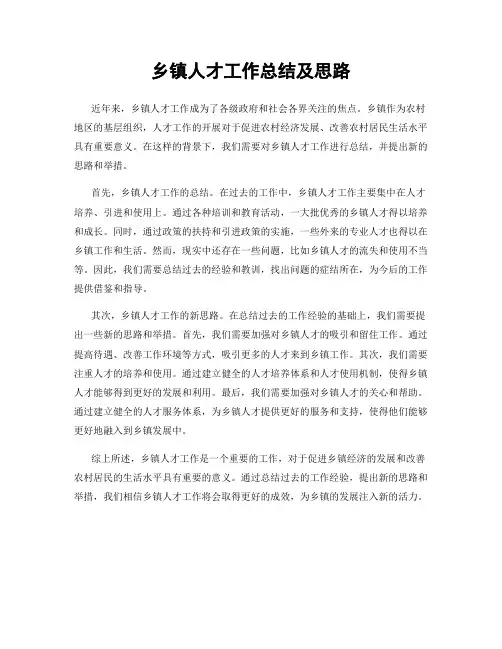 乡镇人才工作总结及思路