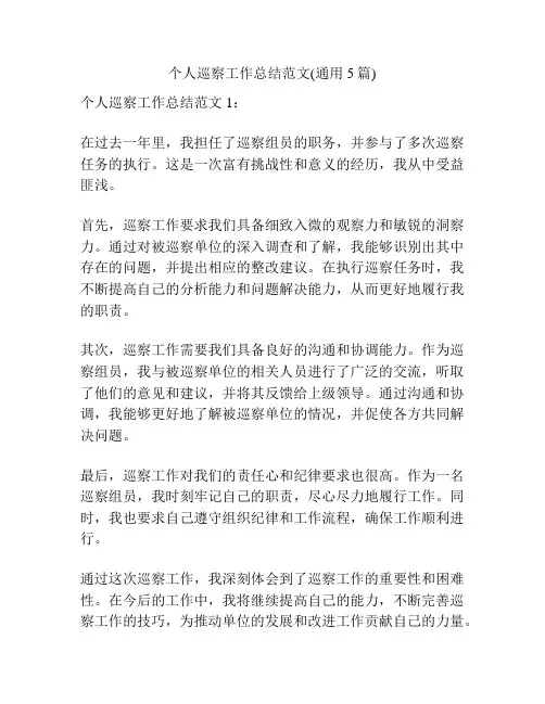 个人巡察工作总结范文(通用5篇)