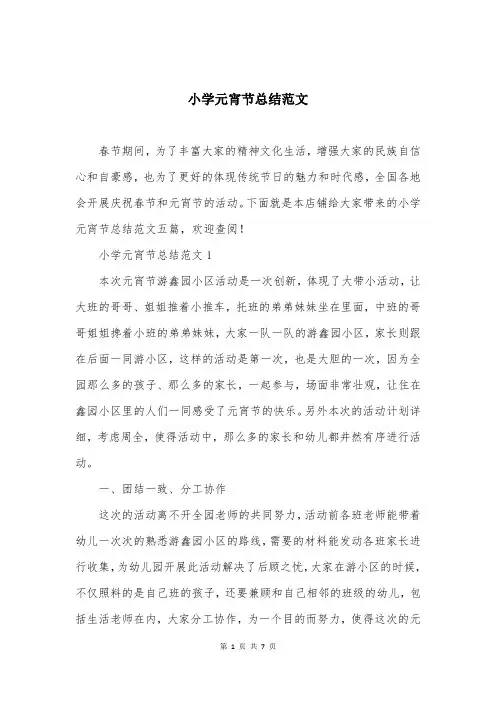 小学元宵节总结范文