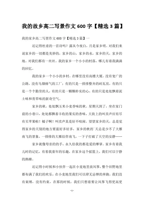 我的故乡高二写景作文600字【3篇】