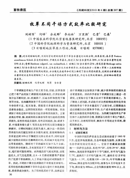 牧草不同干燥方式效率比较研究