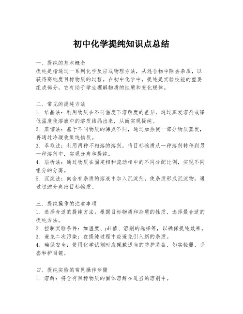 初中化学提纯知识点总结