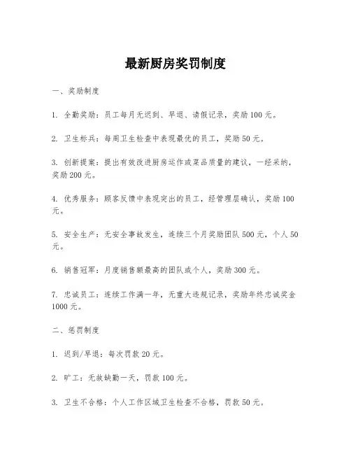 最新厨房奖罚制度