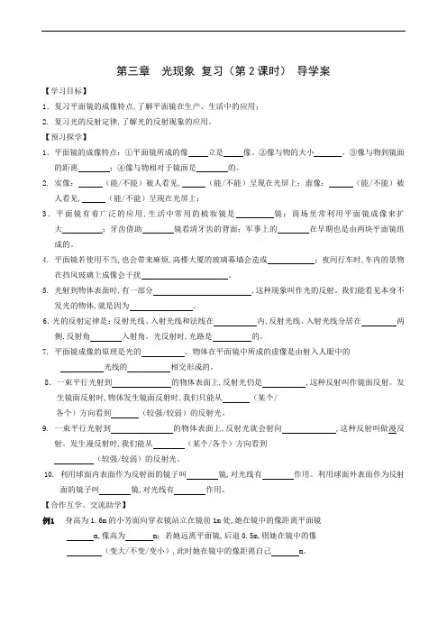 苏教版八年级物理上册同步学案：第3章 光现象 复习2