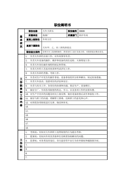 德龙钢铁天车大班长职位专项说明书