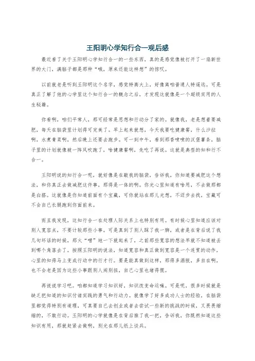 王阳明心学知行合一观后感