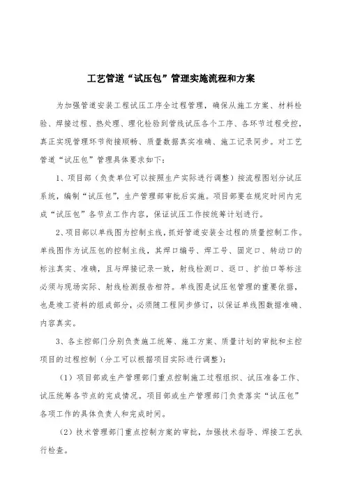 工艺管道系统试压包编制经验