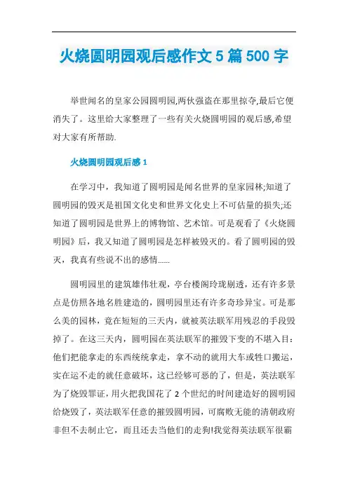火烧圆明园观后感作文5篇500字