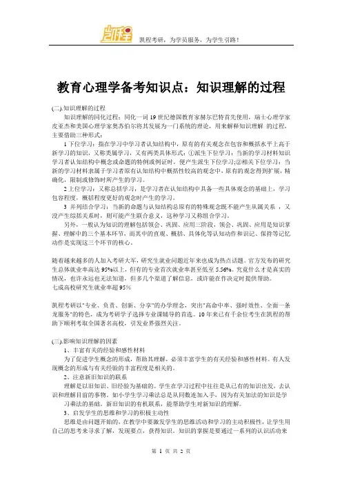教育心理学备考知识点：知识理解的过程