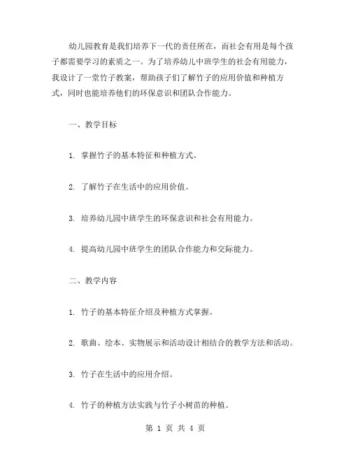 幼儿园中班社会有用的竹子教案范文