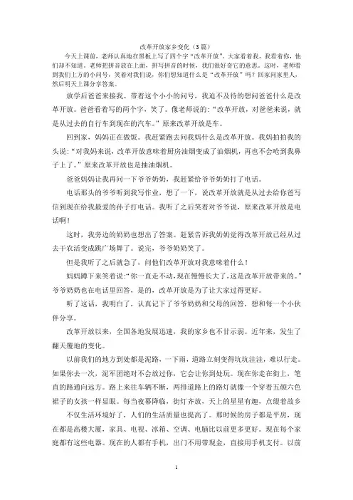 改革开放家乡变化(3篇)