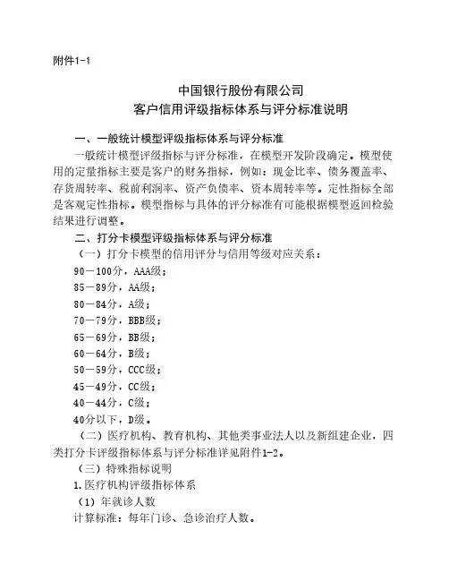 银行公司客户信用评级指标体系与评分标准说明