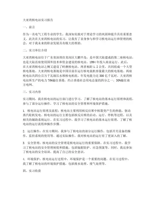 大亚湾核电站实习报告