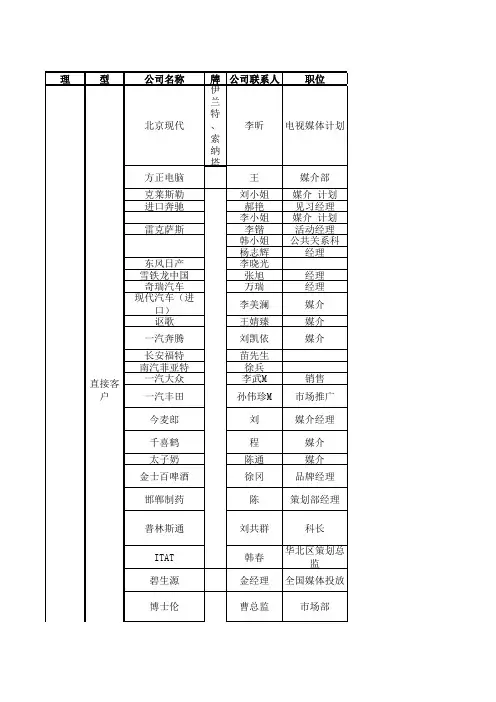北京卫视大客户资料统计表