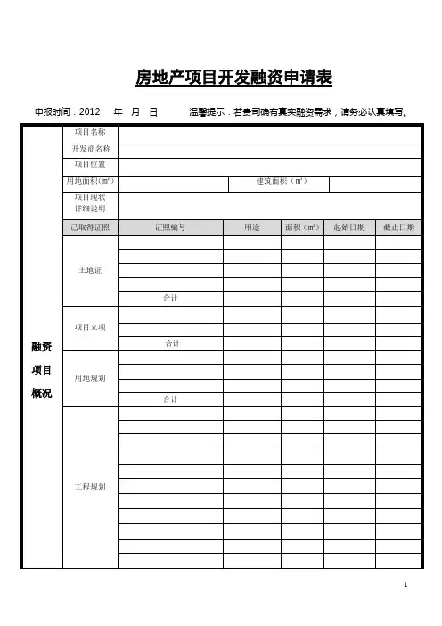 地产融资申请表(标准格式)(1)2