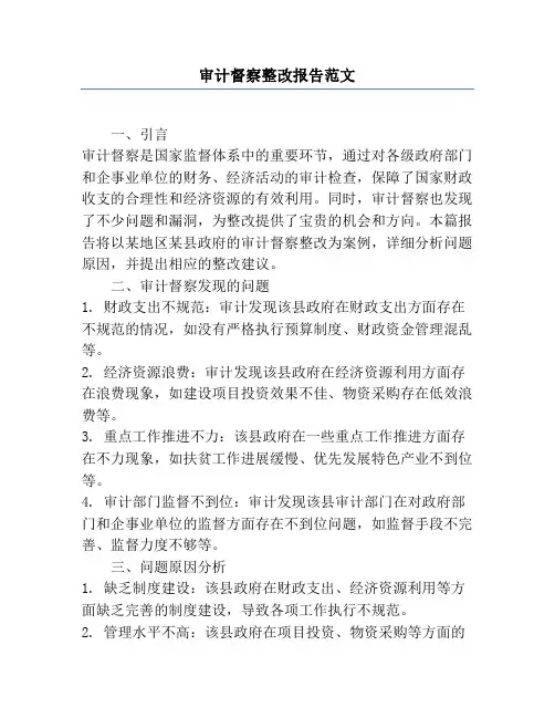 审计督察整改报告范文