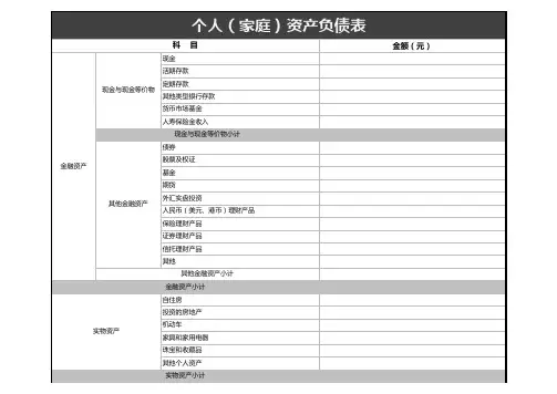 个人(家庭)资产负债表