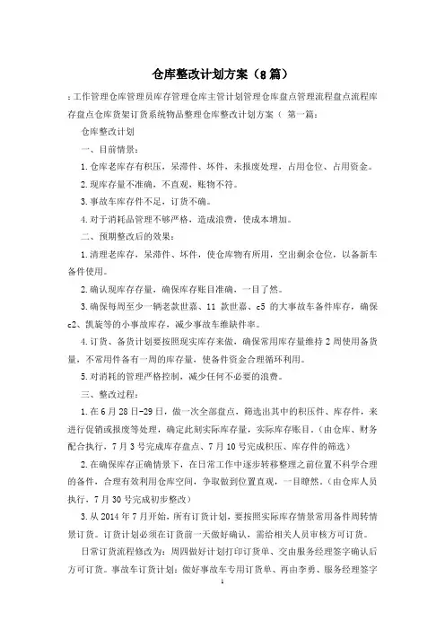 仓库整改计划方案(8篇)
