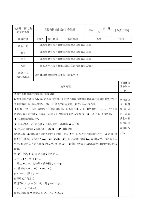 高三数学专题复习 直线与圆锥曲线的综合问题教案高三全册数学教案_1
