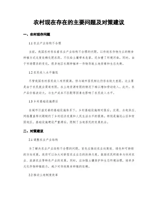 农村现在存在的主要问题及对策建议