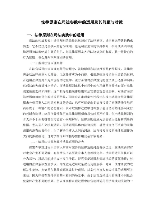 法律原则在司法实践中的适用及其问题与对策