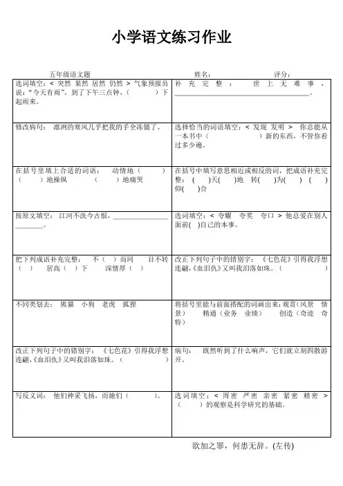 苏教版小学五年级语文专项练习3
