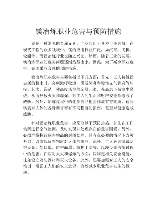 镁冶炼职业危害与预防措施