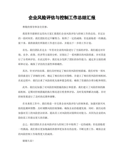 企业风险评估与控制工作总结汇报