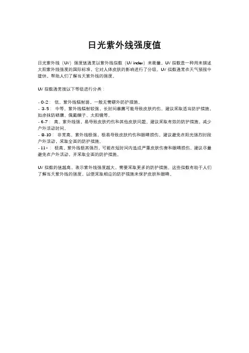日光紫外线强度值