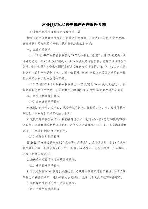 产业扶贫风险隐患排查自查报告3篇