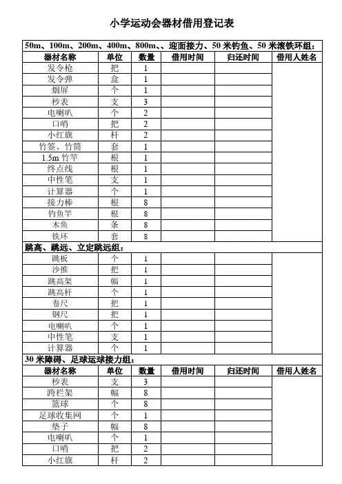 小学运动会器材借用登记表
