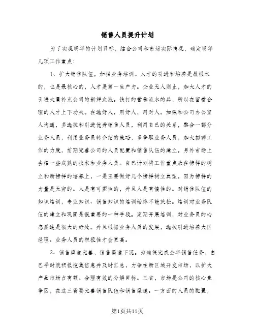 销售人员提升计划(4篇)
