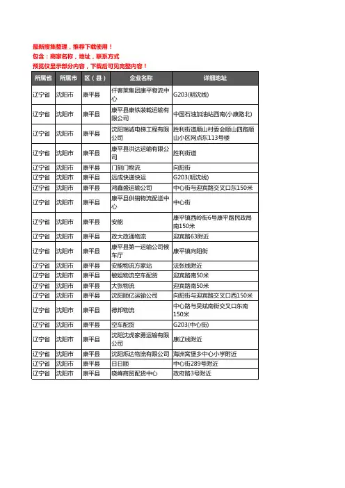 新版辽宁省沈阳市康平县托运企业公司商家户名录单联系方式地址大全21家