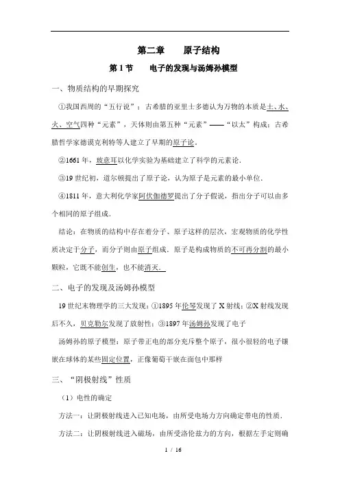 高中物理鲁科选修35第2章原子结构练习及答案