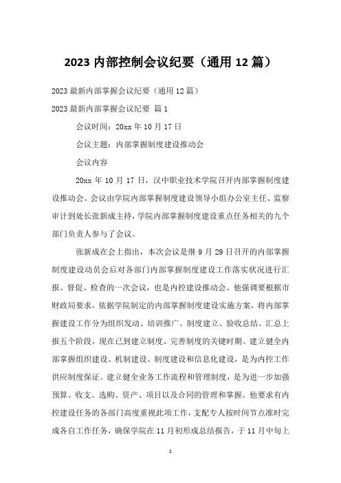 2023内部控制会议纪要(通用12篇)