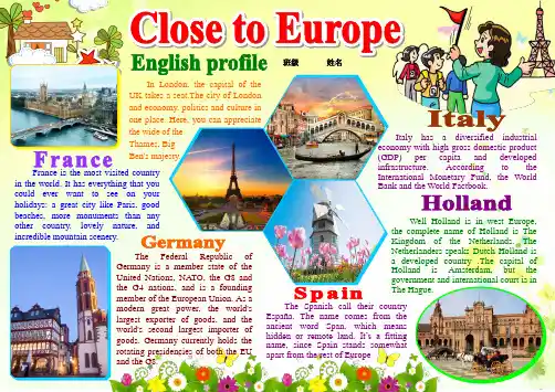 Close to Europe欧洲英语外语双语旅游电子小报游记电脑手抄报模板旅行导游游览景点风光板报祖国大好河山B5