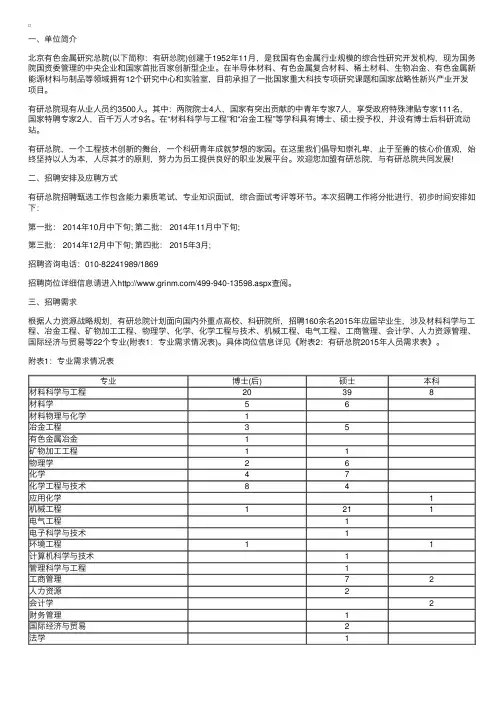 北京有色金属研究总院2015校园招聘信息