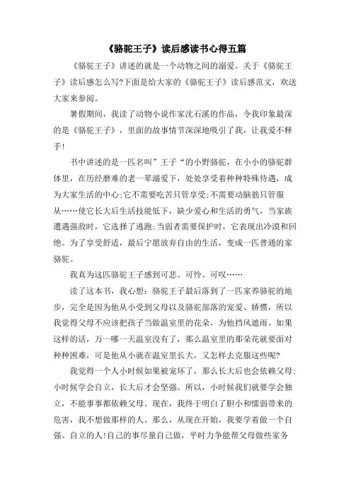 《骆驼王子》读后感读书心得五篇