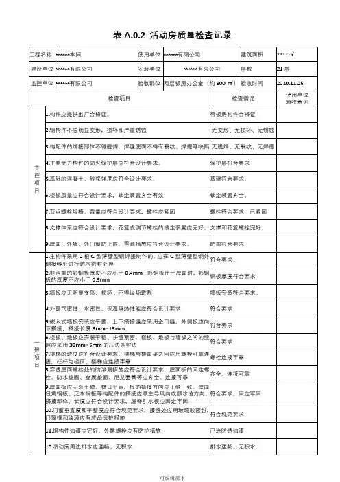 临时设施活动板房验收记录表30955
