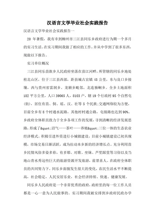 汉语言文学毕业社会实践报告